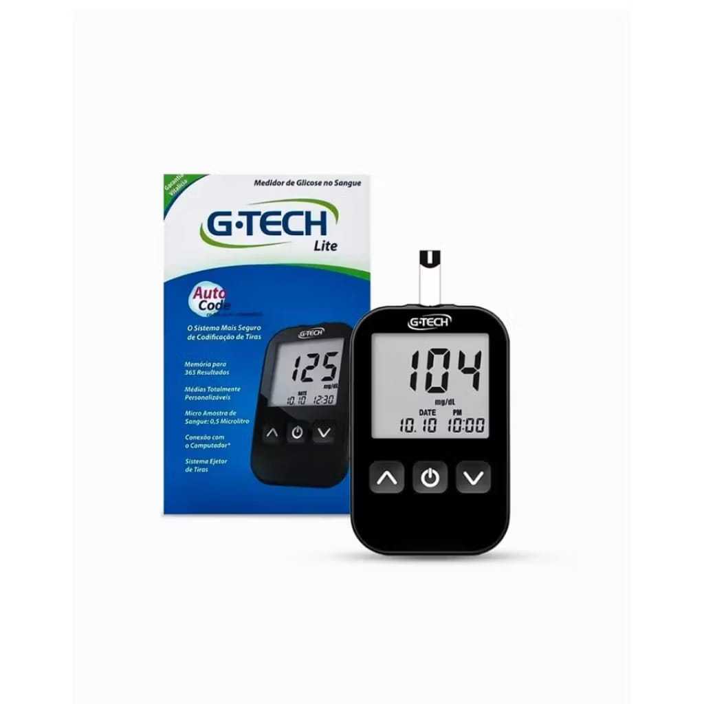 Medidor de Glicose no sangue G-Tech Lite - Medidor + Bateria - O sistema mais seguro de codificação de tiras.