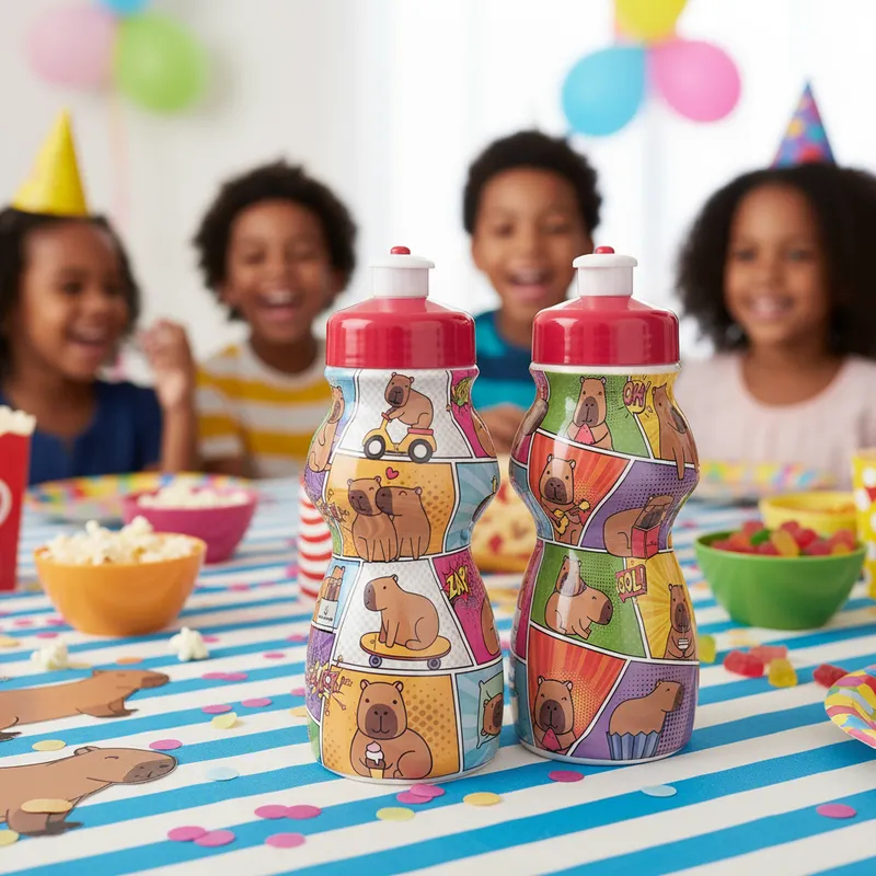 Kit 25 Garrafinhas Squeeze Infantil Capivara 250ml Plástica Lembrancinha Presente Festa