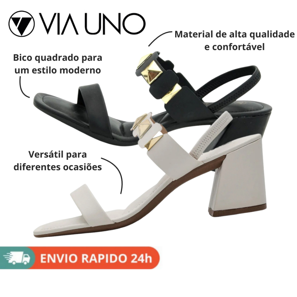 Sandalia Feminina Via Uno Bico Quadrado Moderna Elegante Estilo Trabalho Festa Passeio Confortavel Ref 857009