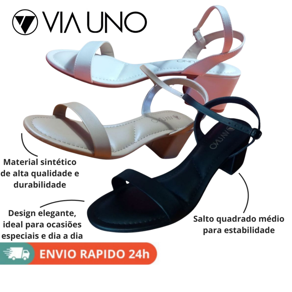 Sandália Via Uno bico redondo salto quadrado média elegância e conforto Ref 856022SSAVV