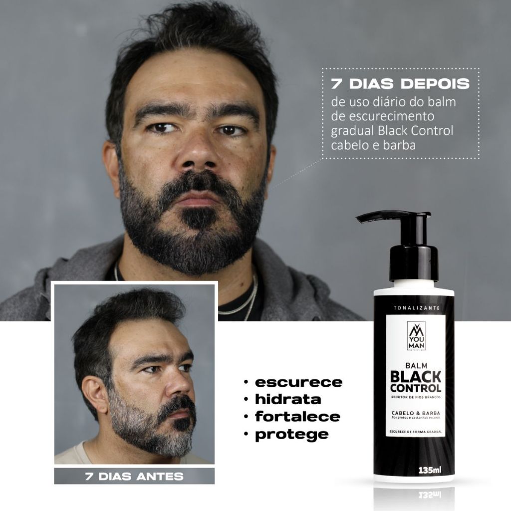 Balm Tonalizante Escurecedor Hipoalergenico Black Control Reduz Fios Brancos Cabelo E Barba 135ml