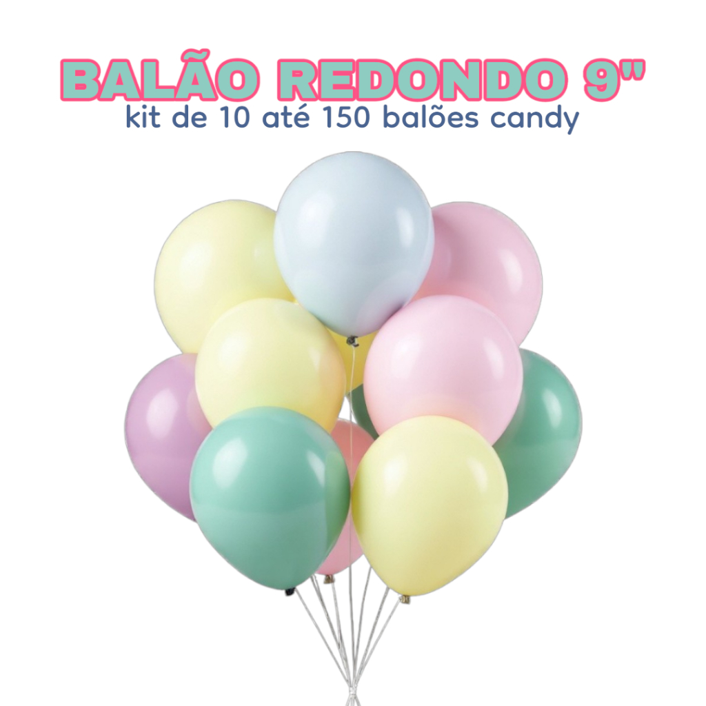 Balão Bexiga Redondo 9" Candy - Kits 10/50/100/150 Balões ArtLatex Amalu Várias Cores Pastel