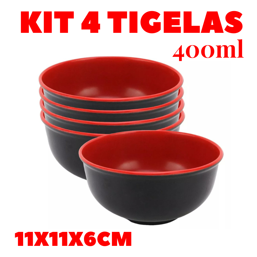 Kit 4 Tigelas 400ML 11X11X6CM Redonda Pequena De Plástico Resistente Multiuso Para Servir