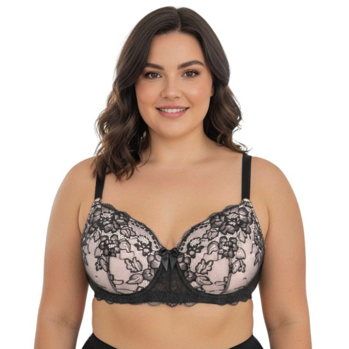 Sutiã Plus Size com Bojo Bicolor Rendado Alça Reforçada Confortável Reforçado Ajustável Edumara