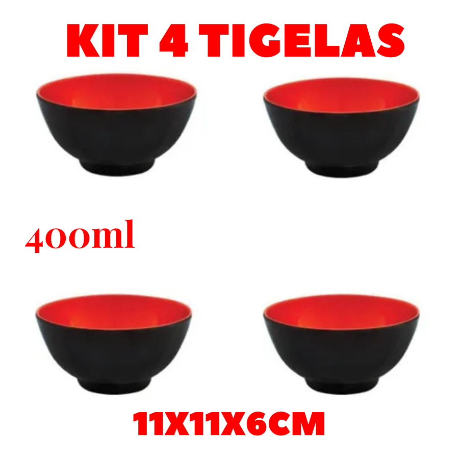 Kit 4 Tigelas 400ML 11X11X6CM Para Servir Multiuso Redonda Pequena De Plástico Resistente