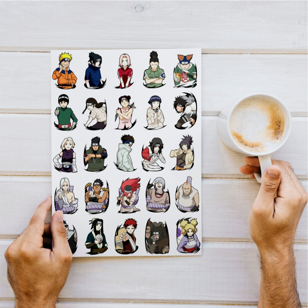 Cartela de Adesivos Sticker A4 Naruto Clássico e Shippuden Personagens Principais Sasuke Times