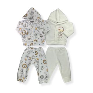 Kit C/ 4 Peças Roupa  Bebe Inverno Conjunto Soft Liso + Estampado Com Capuz em Oferta na Shopee