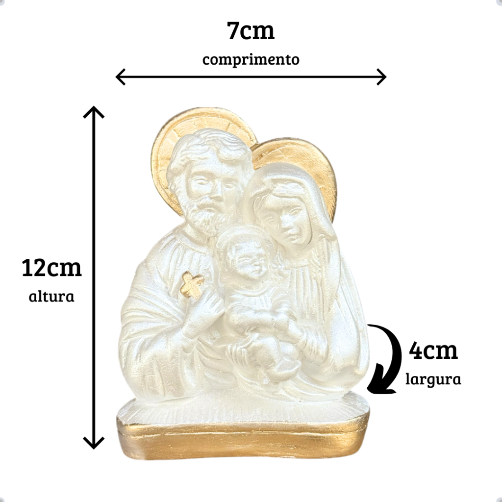 Imagem Busto Sagrada Família 12cm Lembrancinha Para Caixa de Padrinhos Perolada Com Dourado Delicada Presente Religioso.