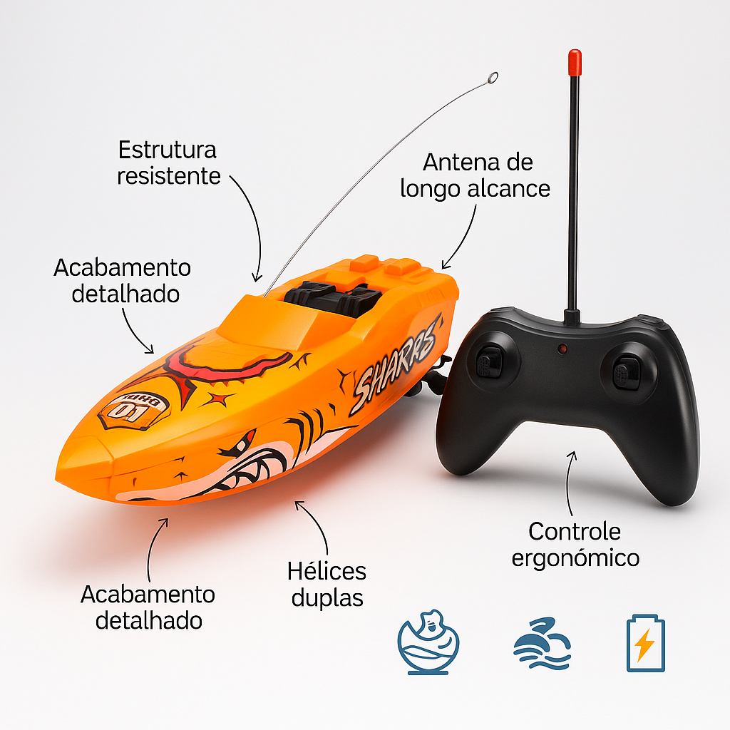Barco De Controle Remoto Lancha Controle Remoto Infantil Unissex A Prova D'Água Divertido