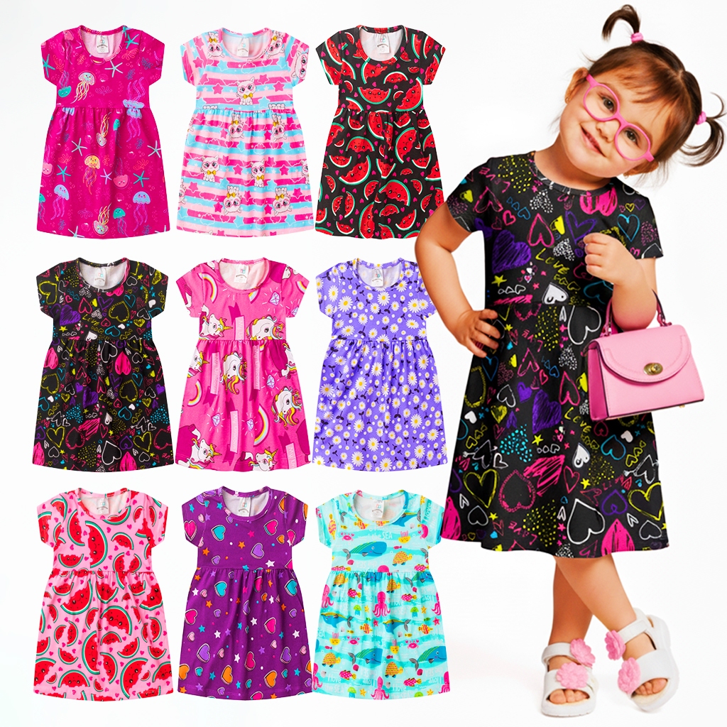 Kit 3 ou 5 Vestidos Infantis Menina Verão Sortidos 1 ao 8