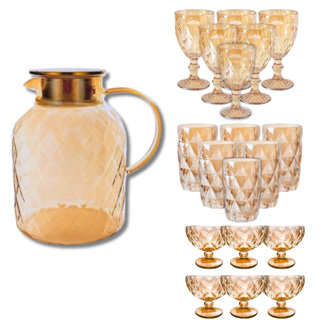 Coleção Diamond Ambar Jarra 1.8L, 6 Taças 340ML, 6 Copos e 6 Taças de sobremesa ou Kit Completo em Oferta na Shopee