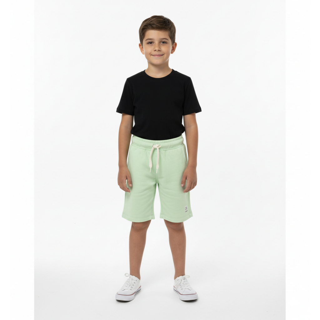 Bermuda Juvenil Masculina Ogochi Concept Verde Menta Moletom com Bolsos e Cordão