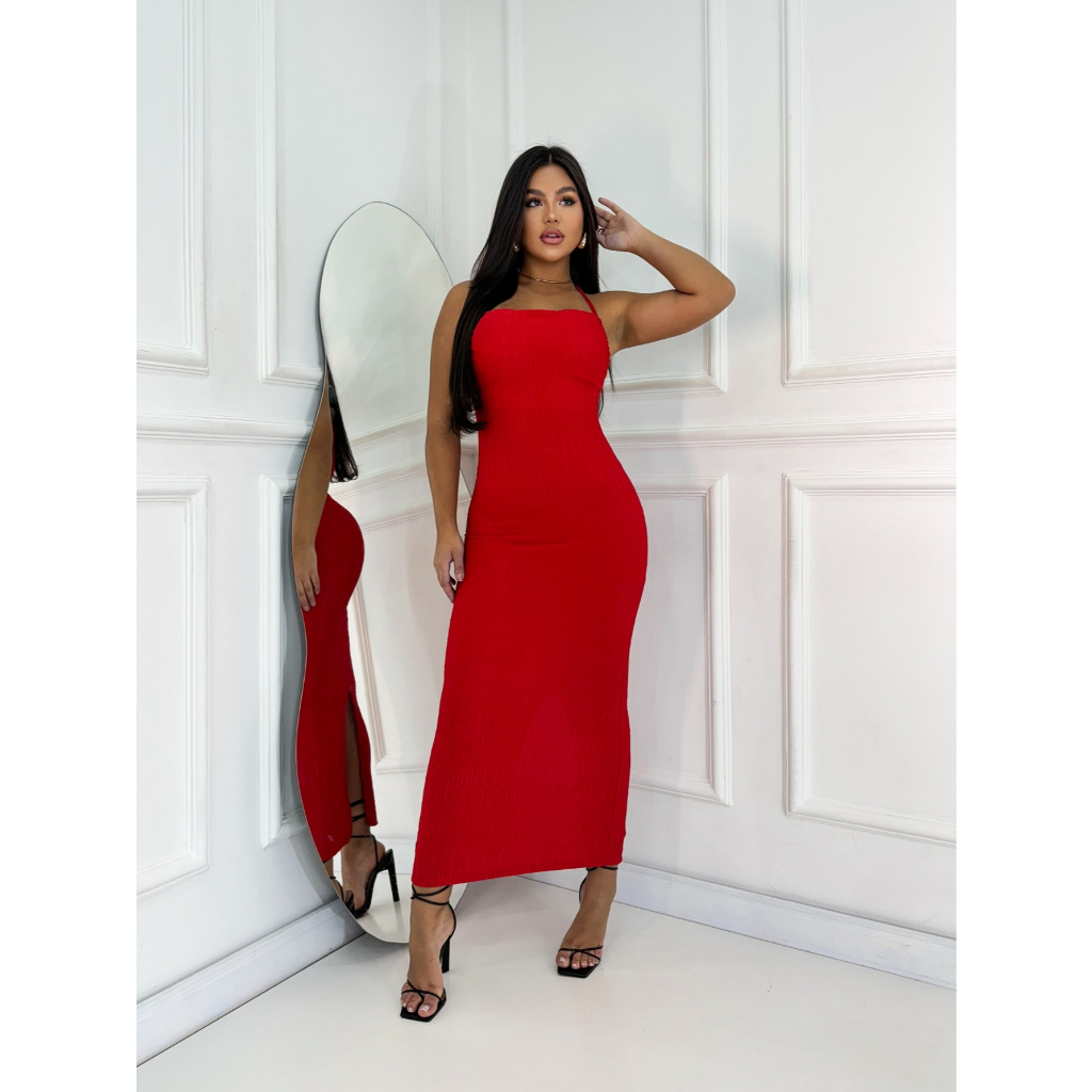 Vestido Feminino Longo Tubinho Colado Sexy Varias Formas Amarrar Costas Elegante Com Bojo Anarruga Importado em Oferta na Shopee