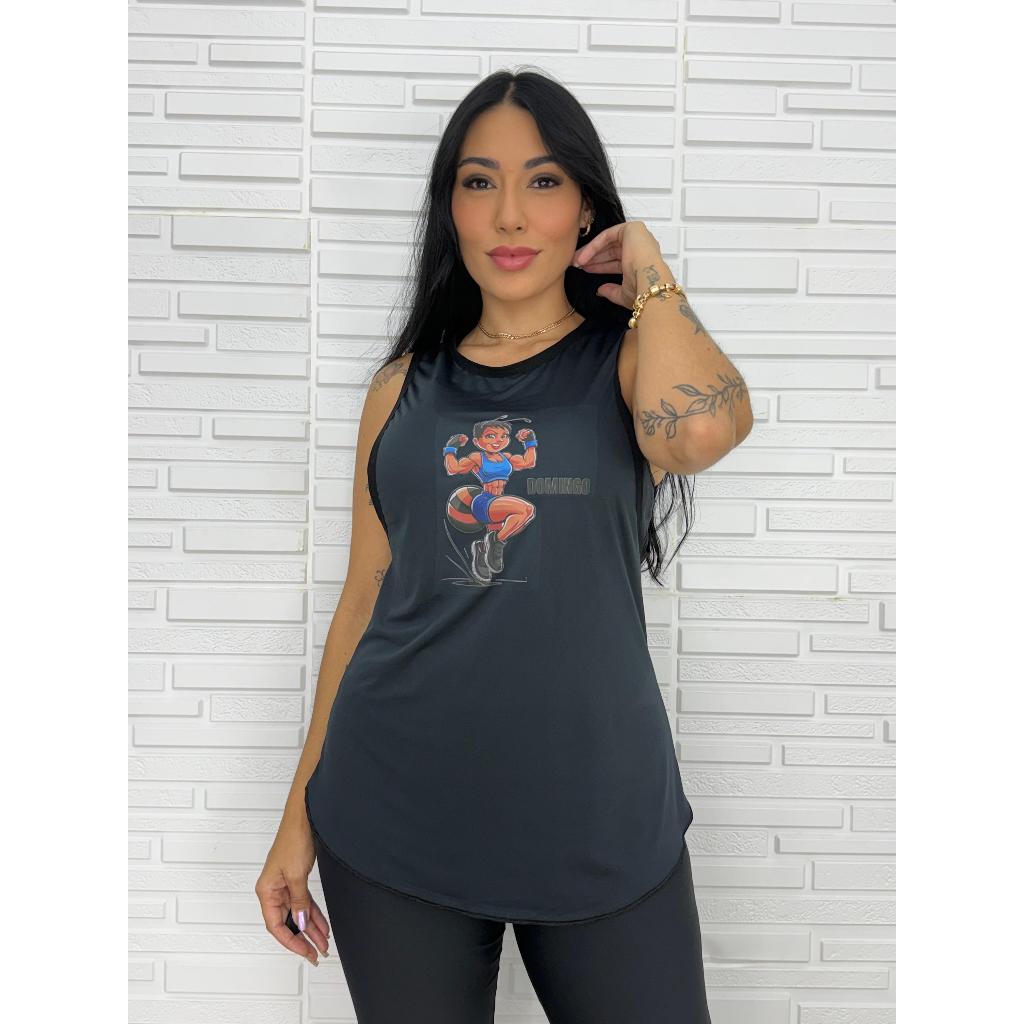 Regata Fitness Feminina Cavada Academia Estampa Leve Respirável Roupa de Academia Feminina