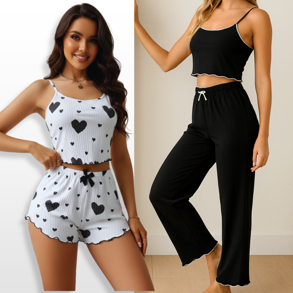 Kit 2 Pijama Baby Doll Short E Calça Dool Comprida Verão Feminino Blogueirinha Sexy em Oferta na Shopee