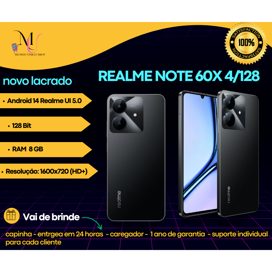 smartphone Realme, Realme Note 60X, celular 4GB 128GB, celular barato, celular tela grande, celular bateria longa, celul