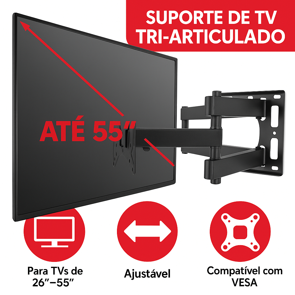Suporte Tv Tri Articulado Lcd Led Plasma 14 A 55 Pol para parede 32 40 42 43 47 50 52 55 56 polegada