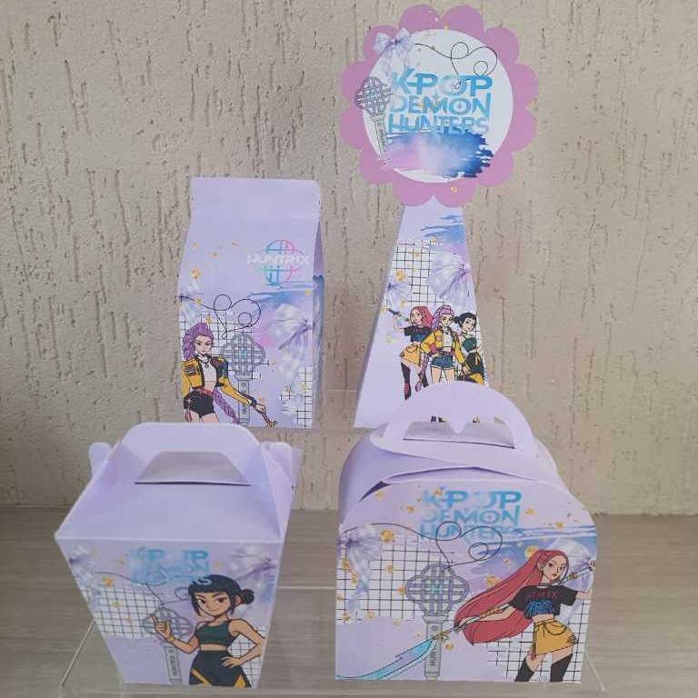 KIT FESTA Guerreiras do Kpop Personalizado PEGUE E MONTE Lembrancinhas - Aniversário - Festa - Caixinha Personalizadas