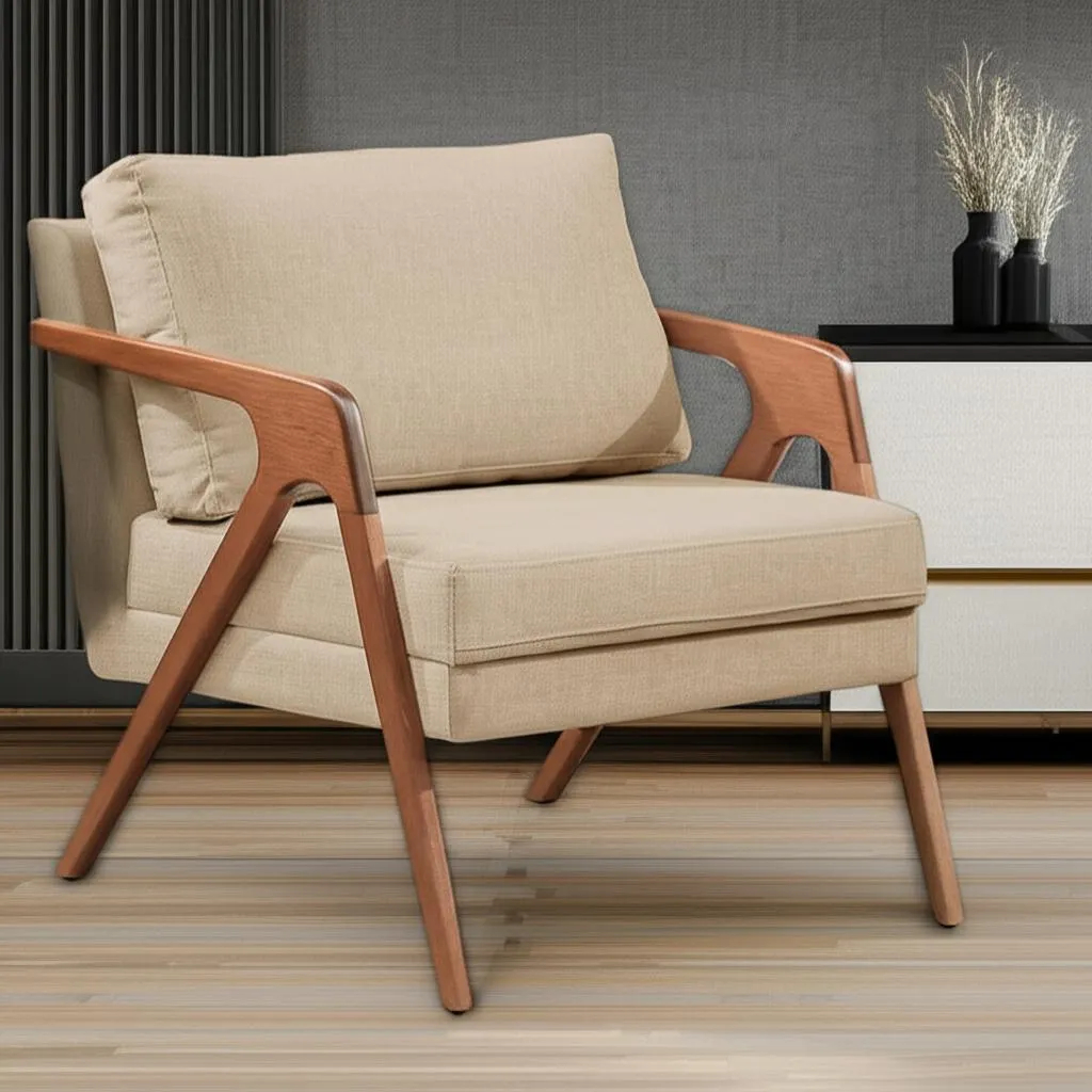 Poltrona Mona Consultório Decorativa Reforçada Cadeira de Recepção Clinica Sala Jantar Linho Madeira — imagem 2 de 2
