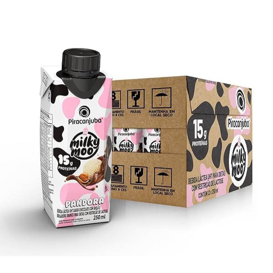 Kit 12 Piracanjuba Bebida Láctea Milky Moo 15g Zero Lactose Pandora 250ml - Kit 12 Unidades