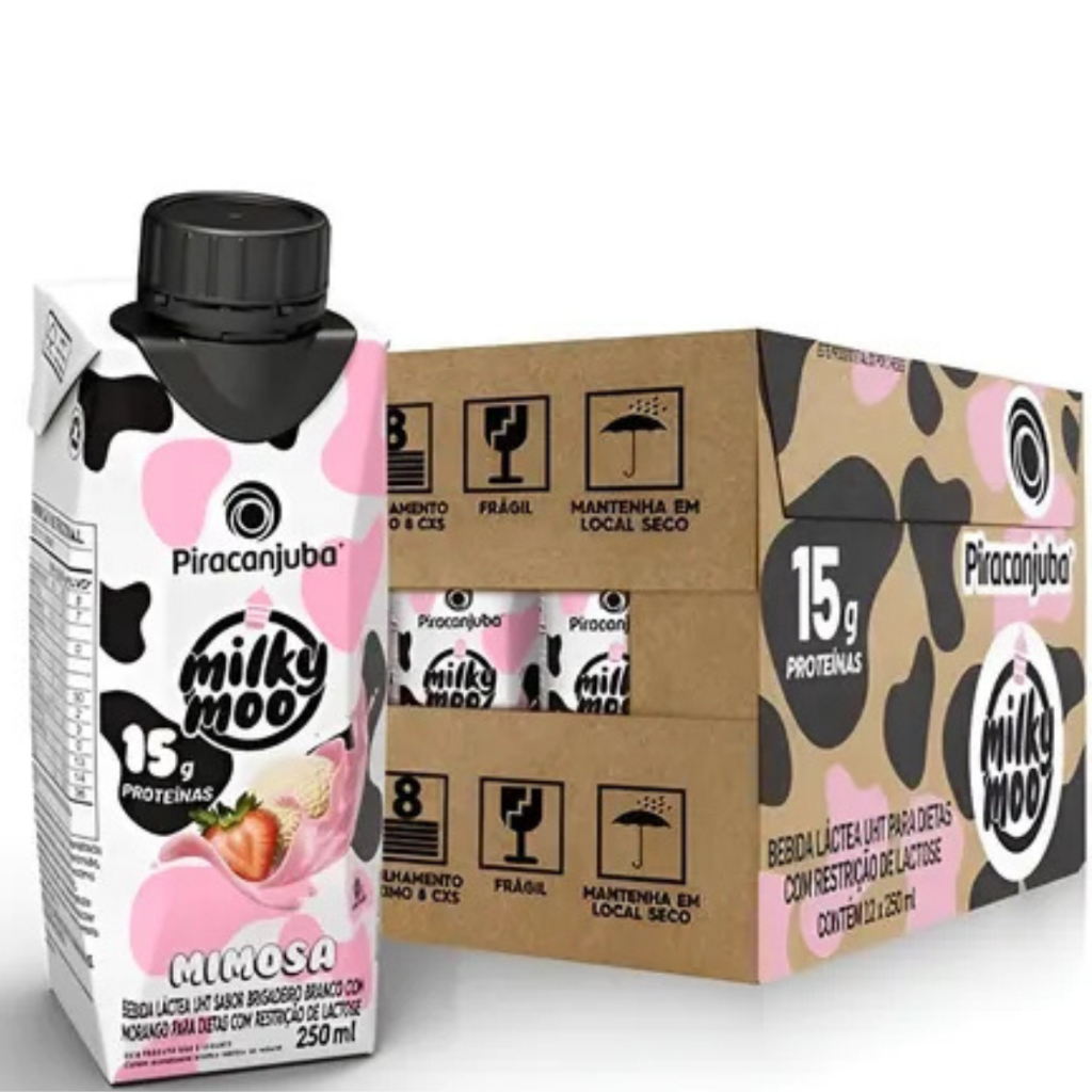 Kit 12 Bebida Lactea Milk Moo Mimosa Zero lactose Piracanjuba 250ml