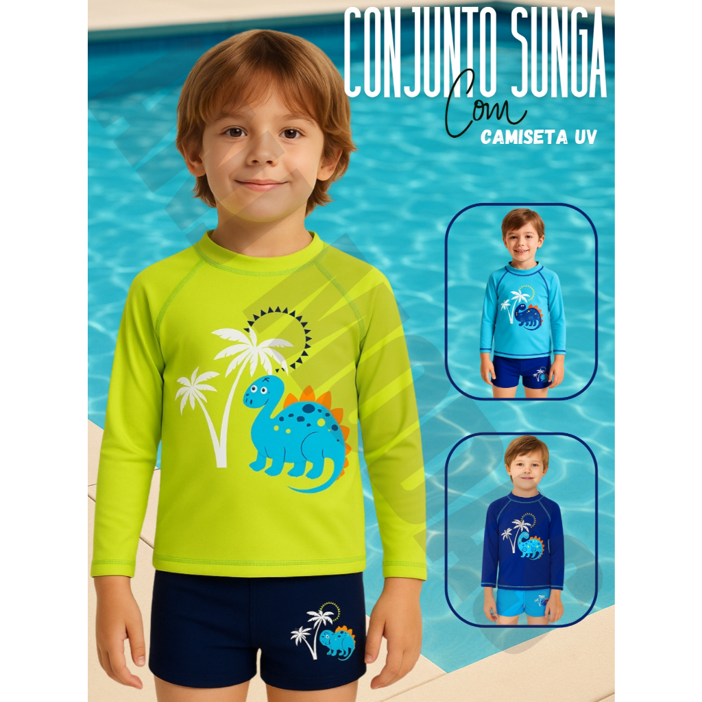 Kit Sunga Box Menino Praia Camiseta Proteção Uv 50+ Infantil Conjunto em Oferta na Shopee