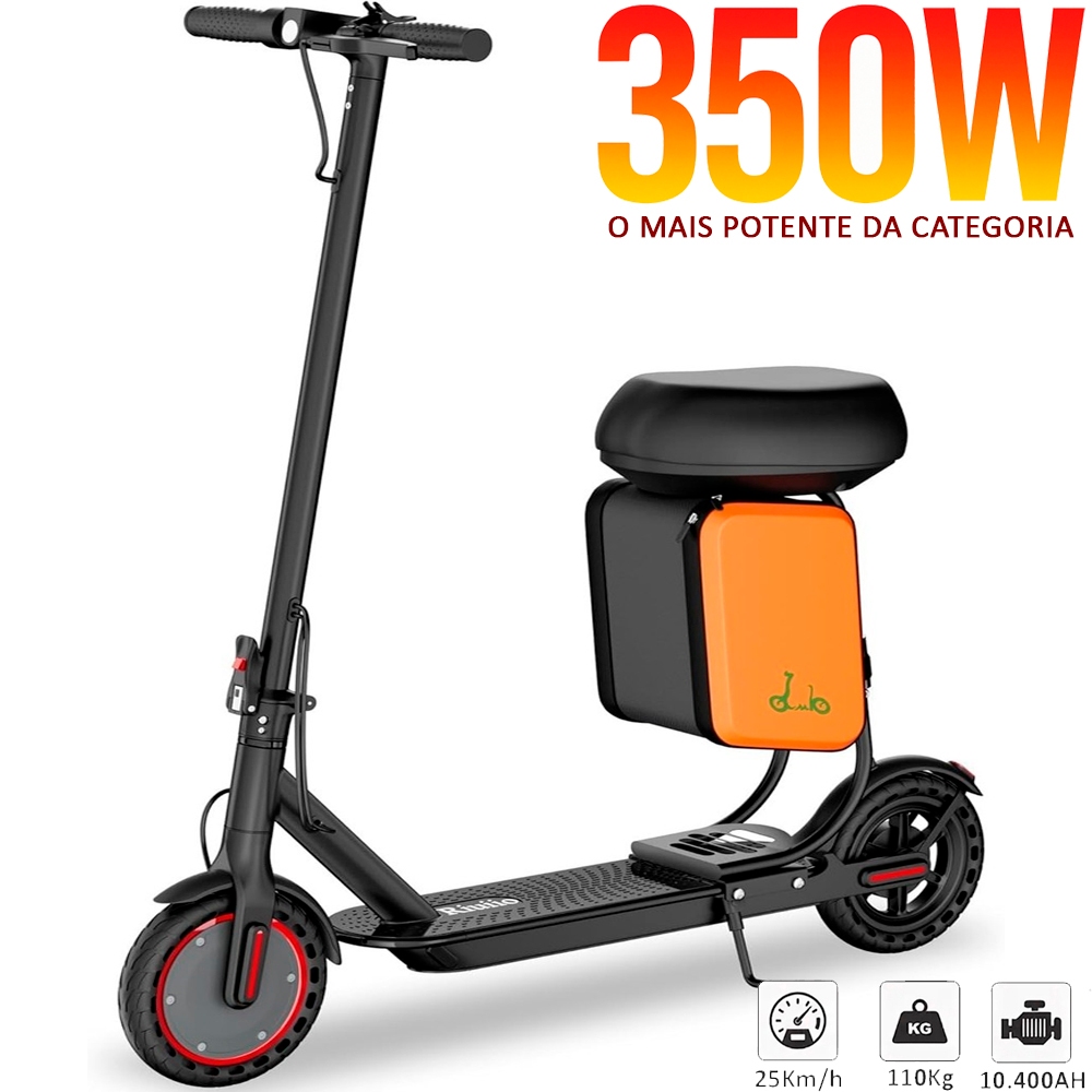 Patinete Elétrico Adulto Profissional 350W Com Banco Bag de 11L Suporta Até 150Kg Alcance de 45Km/h