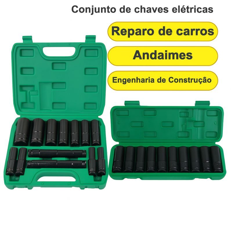 Jogo de Soquetes de Impacto Longo 1/2 10 Peças/15 Peças 8 A 32mm
