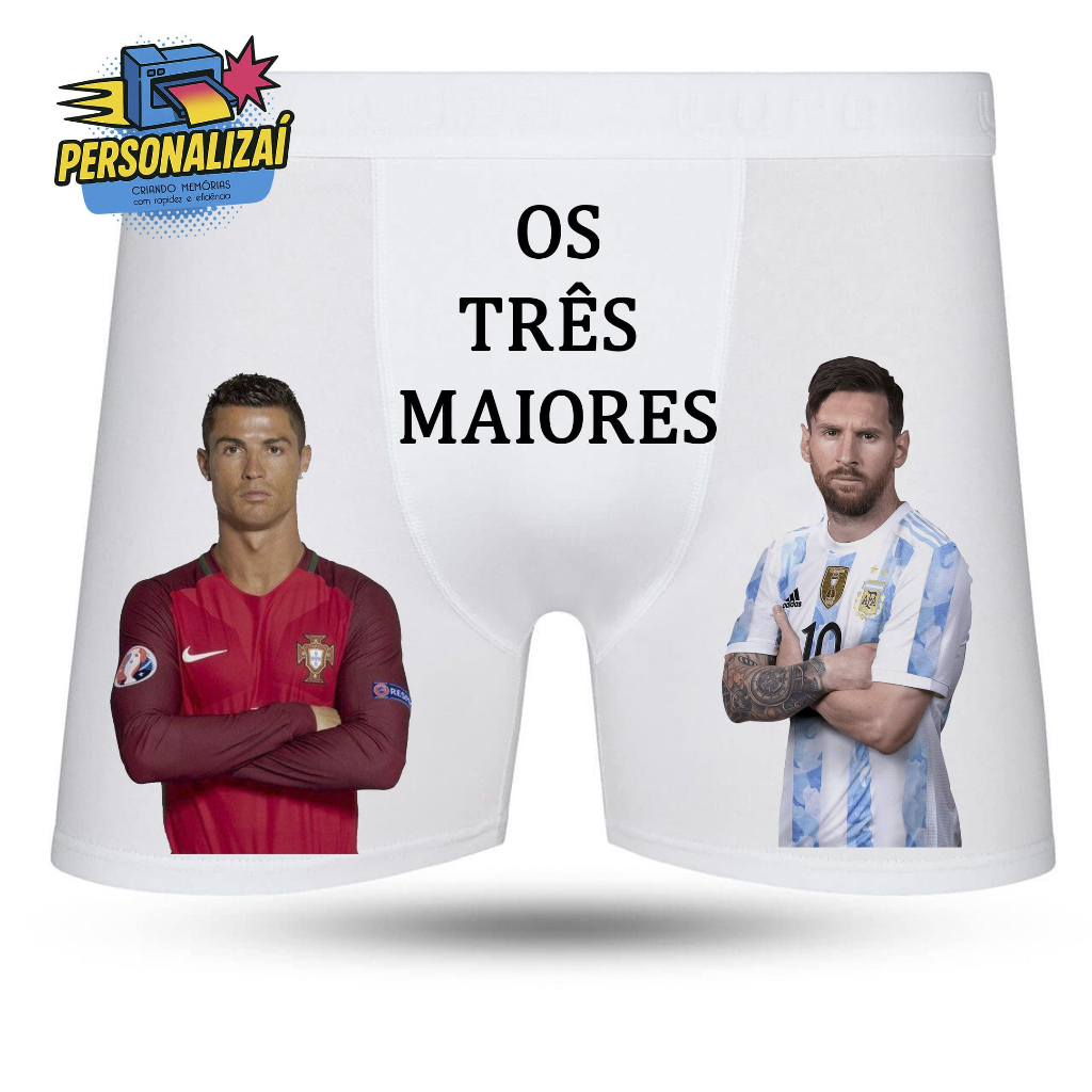 Cueca Personalizada Os Três Maiores Para Namorado Casal - Jogador Neymar, Cristiano Ronaldo, Messi, Vini Junior