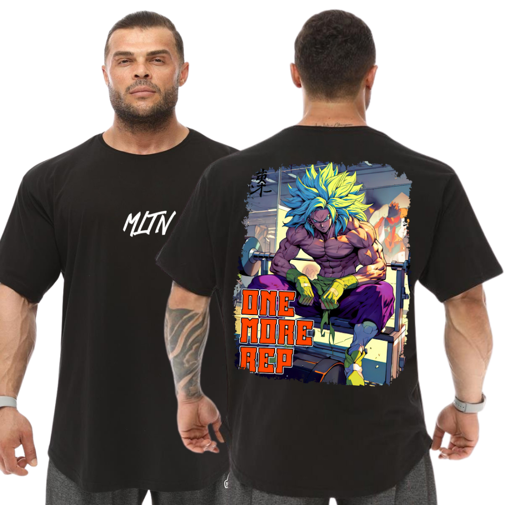 Camiseta Oversized Dragon Ball Broly Academia Masculina Estampa One More Rep Treino Fitness