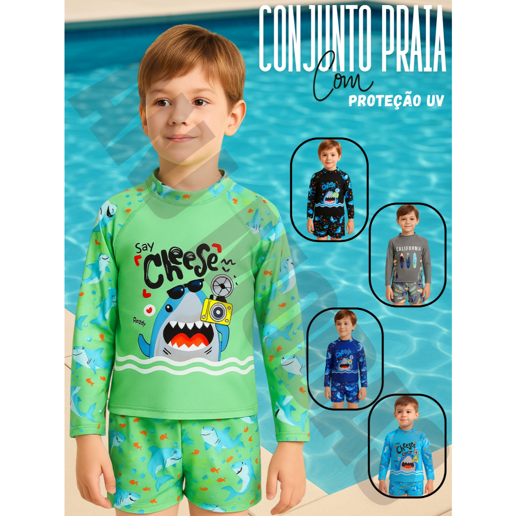 Sunga Com Camiseta Proteção Uv 50 Sunga Conjunto 2 Peça Menino