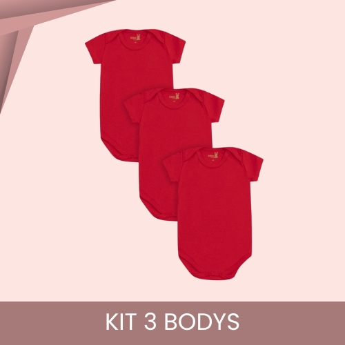 Kit 3 Body Bebê Unissex Vermelho Manga Curta em Algodão Kiko e Kiko conforto
