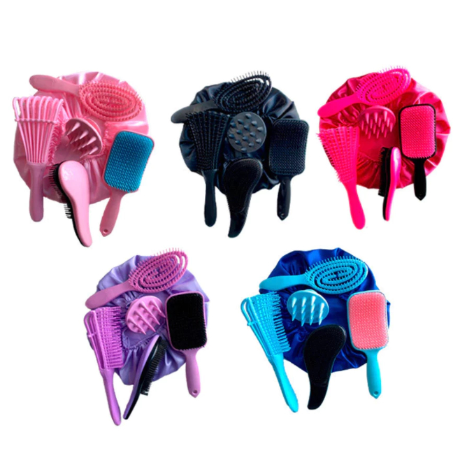 Kit 05 Escovas Flex/ Raquete Fashion /Polvo/Escova Mágica /Massageador de Silicone e Touca de Cetim bestlu em Oferta na Shopee