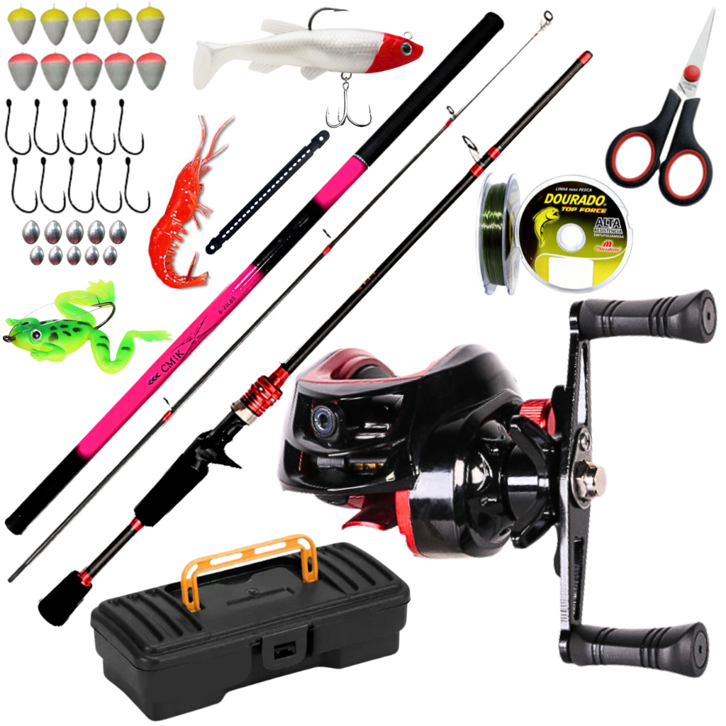 Carretilha de Pesca Anti Cabeleira Vara de Fibra de Carbono Isca Artificial Tucunare Tilapia Traira.