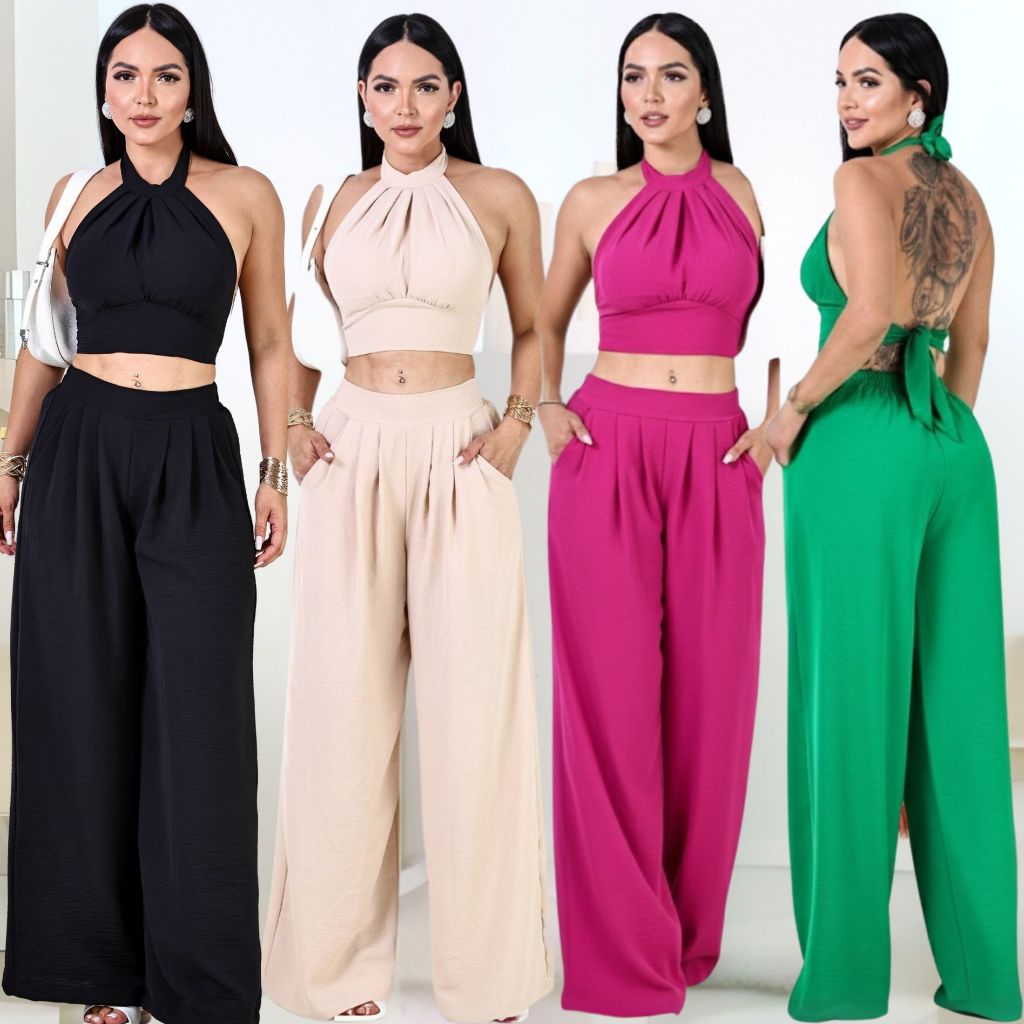 Conjunto Pantalona Cropped Duna Feminino Elegante | Social Festas | Moda Blogueira