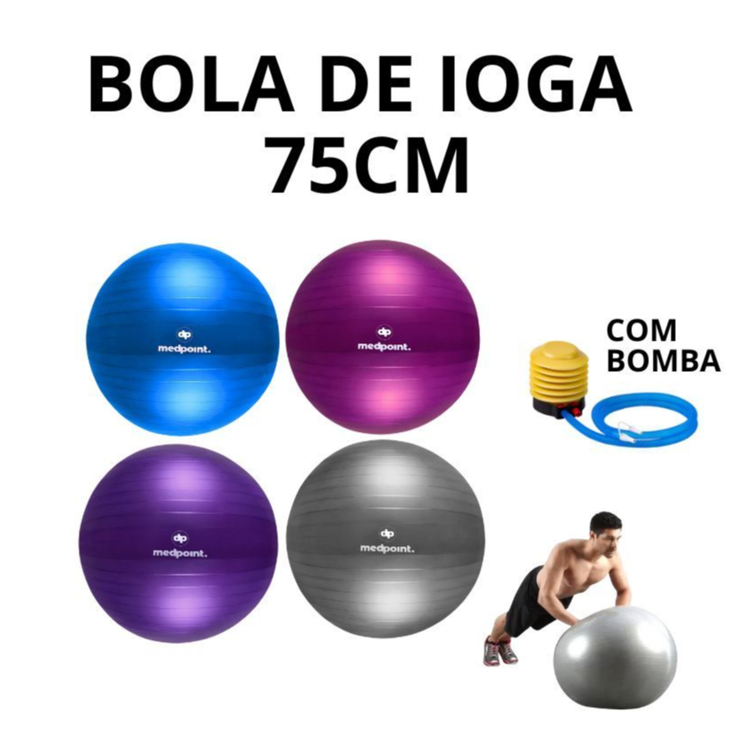 Bola ioga Yoga 75 cm abdominal Fisioterapia piplates Exercicio fitness - Escolha a sua cor!