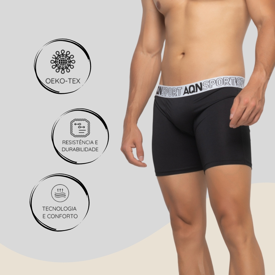 Imagem Cueca Box Ciclista Perna Longa Suplex Masculino conforto Treino Fitness AQN SPORT