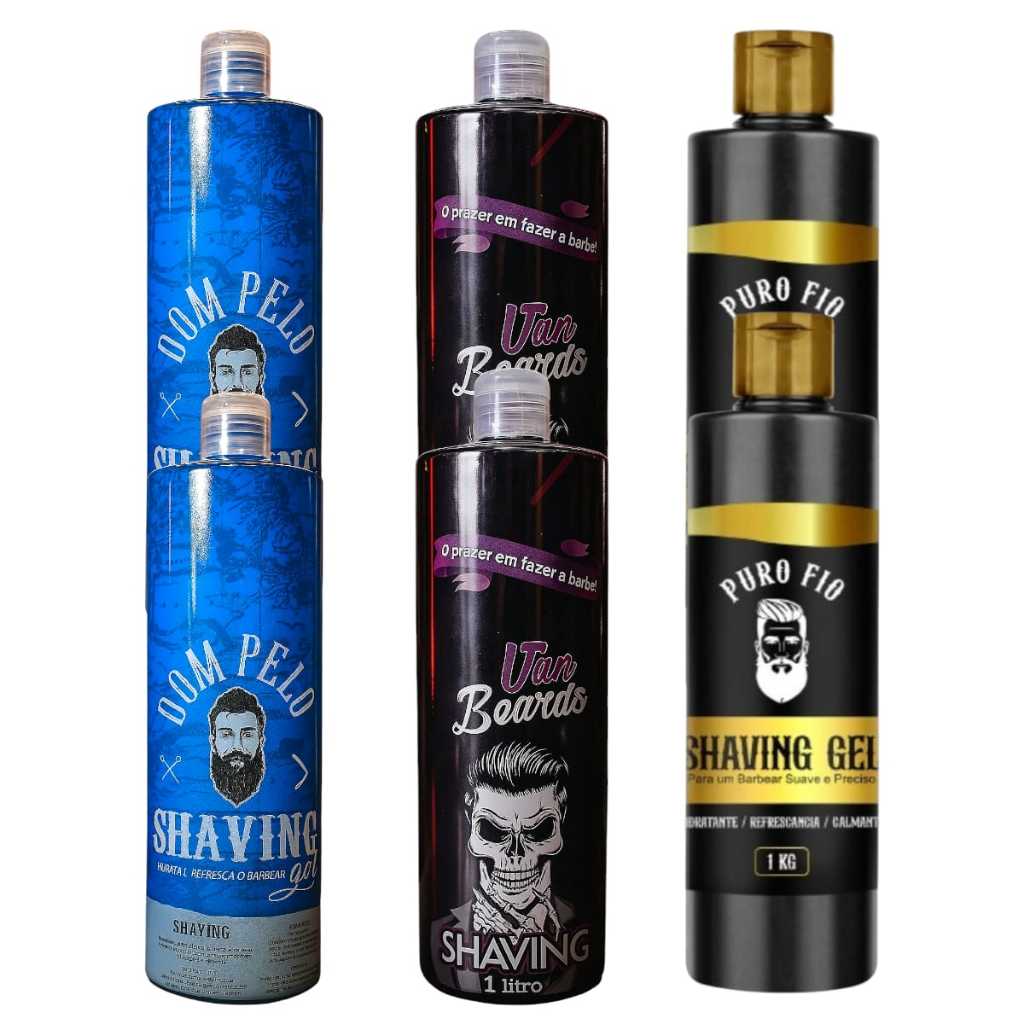 Kit 2 Shaving Gel de cada 1 Litro | Puro Fio - Dom Pelo - Van Breads | Barbeiro Profissional