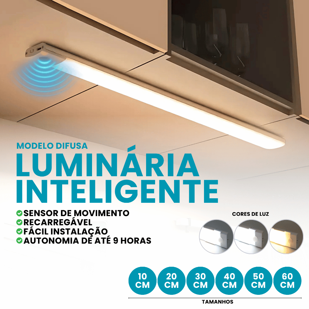 Kit Smart Luminária Inteligente Led Barra Difusa Usb Recarregáve USB com sensor de movimento Sem fio em Oferta na Shopee