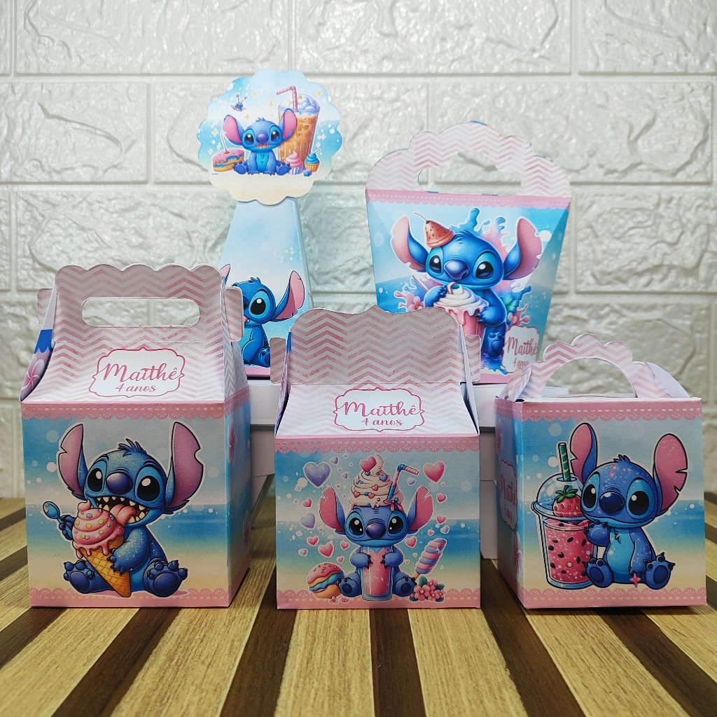 Kit Festa Personalizados STITCH SORVETE, STITCH MILK SHAKE Lembrancinhas Caixinhas de aniversário - PEGUE E MONTE