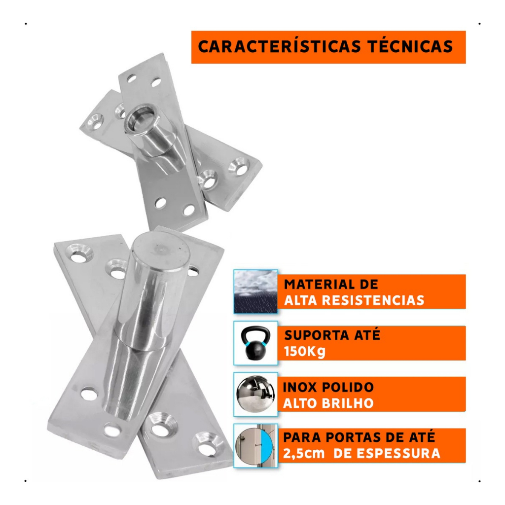 Dobradiça Pino Pivotante Porta Pivotante Madeira 150kg Pino Aço Inox 304