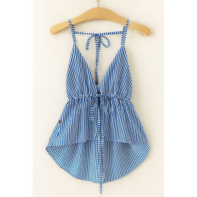 Cropped Feminina Casual Listrada Crooped com Pescoço em Halter e Amarração Nas Costas Cropeed em Oferta na Shopee