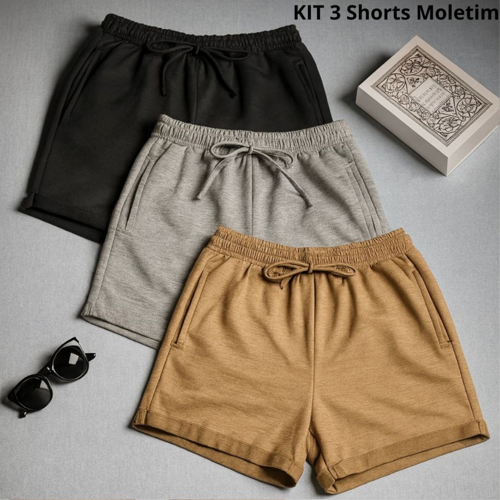 Kit 3 Shorts Moletim Feminino Confortáveis e Modernos Verão Moda Fashion em Oferta na Shopee