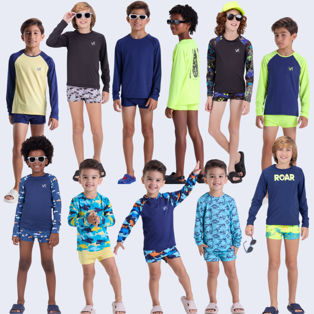 Conjunto Infantil Masculino Praia & Piscina com Proteção Solar UV50+ em Oferta na Shopee