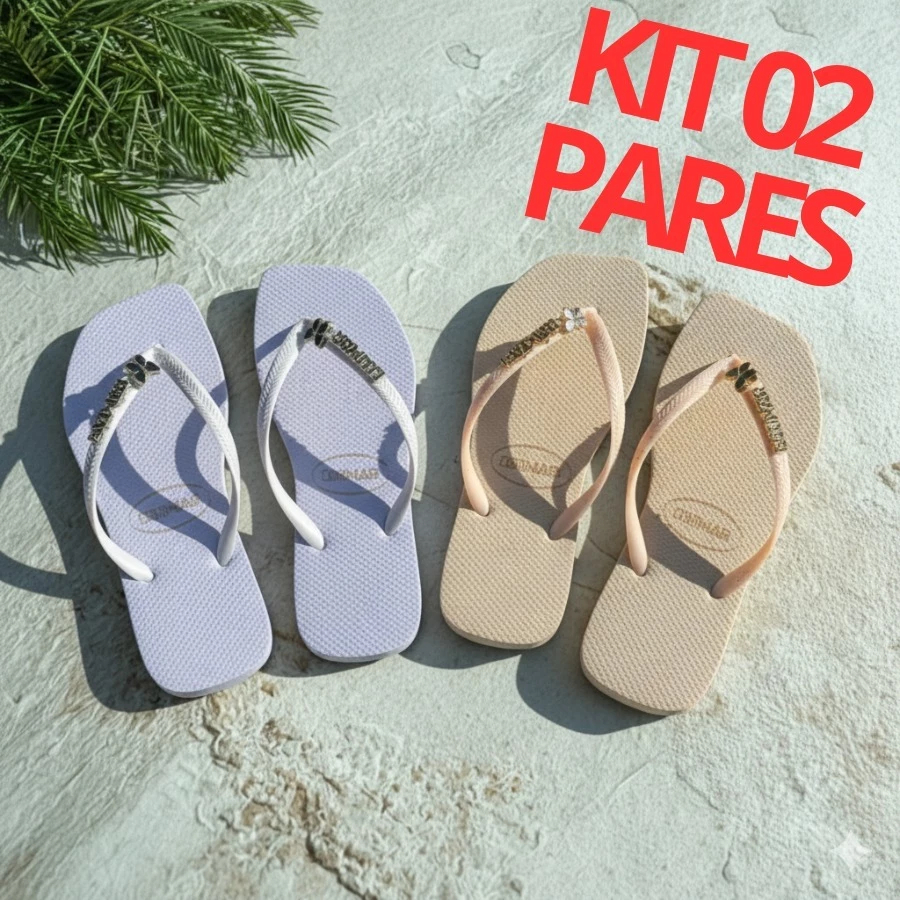 Chinelo com Detalhe de Borboleta – Kit 2 Pares Femininos Confortáveis e Sofisticados 33 ao 40