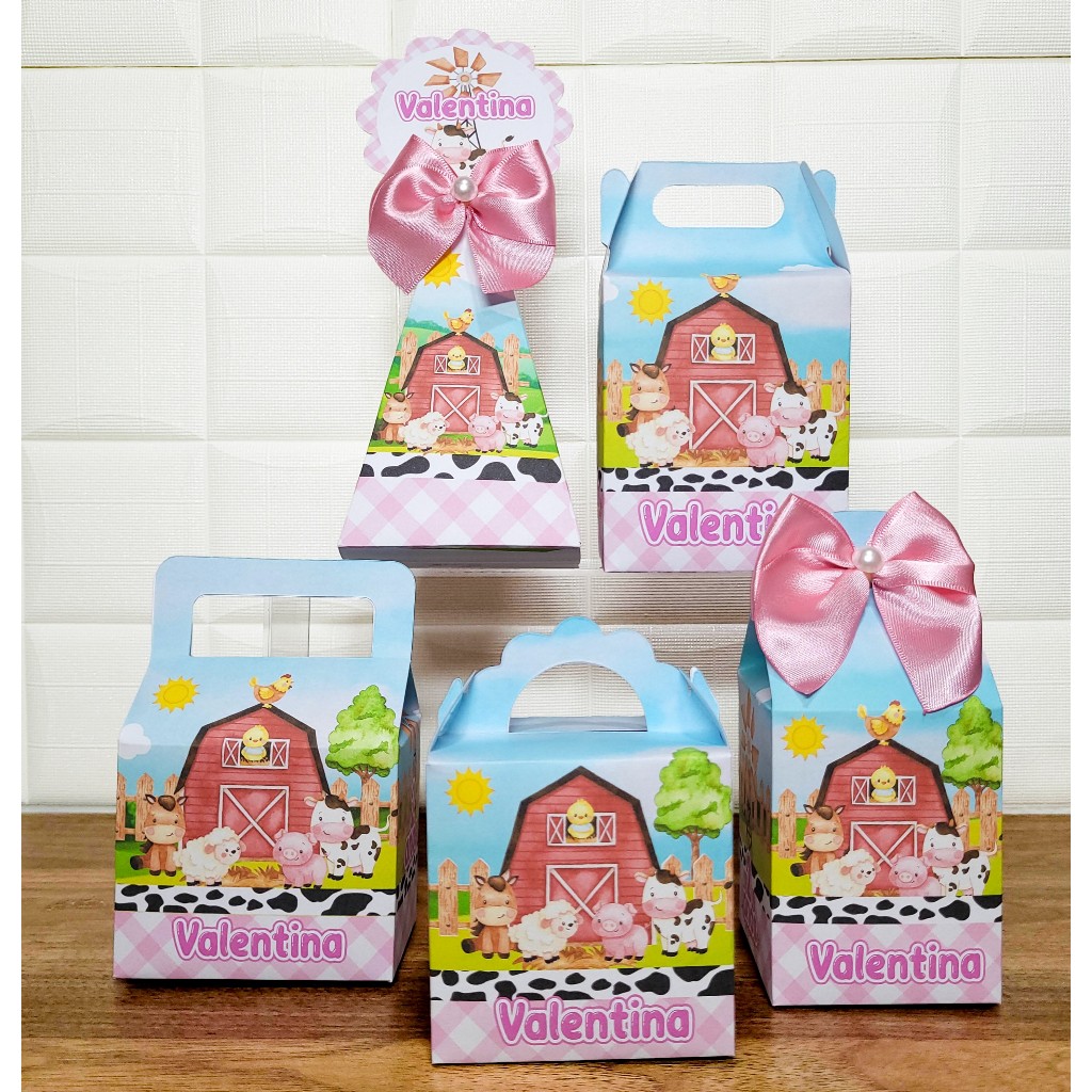 Kit Caixinhas Personalizadas Lembrancinhas Fazendinha Rosa.