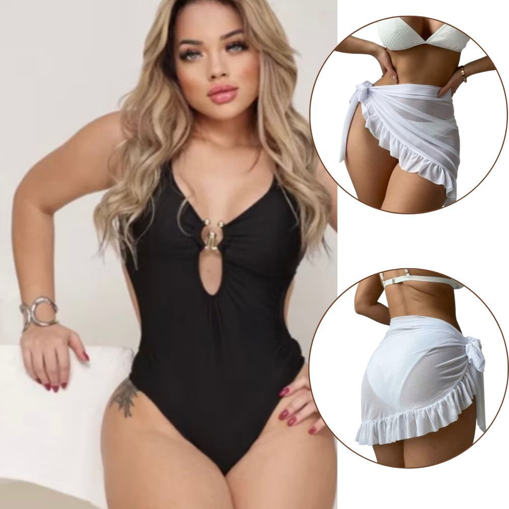 Kit 2 Peças Maiô Com Bojo E Saída De Praia Pareo Babado Conjunto Perfeito Verão Feminino Maiô Biquini Cintura Alta em Oferta na Shopee