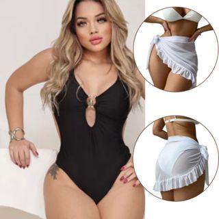 Kit 2 Peças Maiô Com Bojo E Saída De Praia Pareo Babado Conjunto Perfeito Verão Feminino Maiô Biquini Cintura Alta em Oferta na Shopee