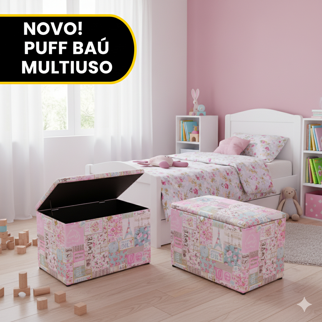 Puff Baú Vermelho em Corino Para Organizar Objetos e Decorar o Ambiente Com Mordernidade