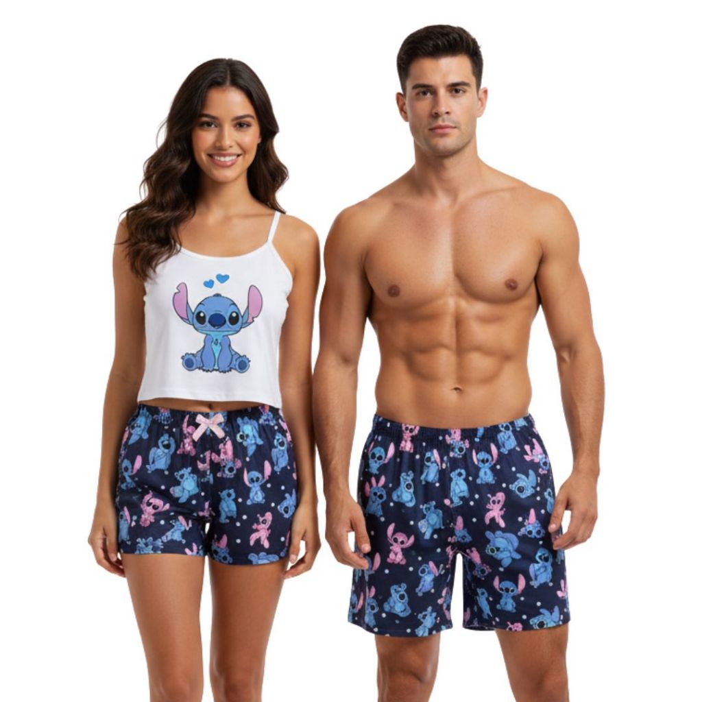 Kit Casal Pijama Namorados Modelo Cropped Virgínea e Samba Canção - Modelo Tradicional e Cropped em Oferta na Shopee